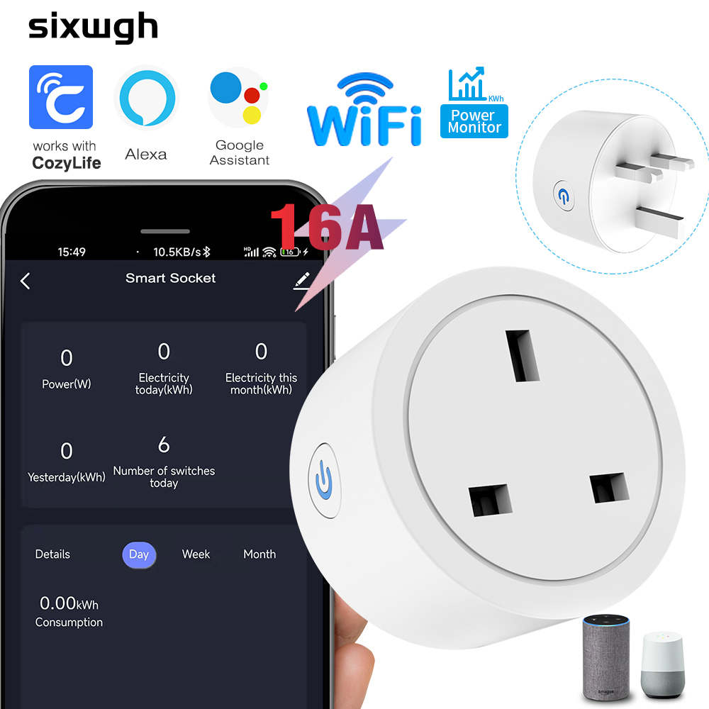 Smart Home Energy App - WLAN-Smart-Steckdose 16A UK-Stecker mit Energieüberwachung, Unterstützt