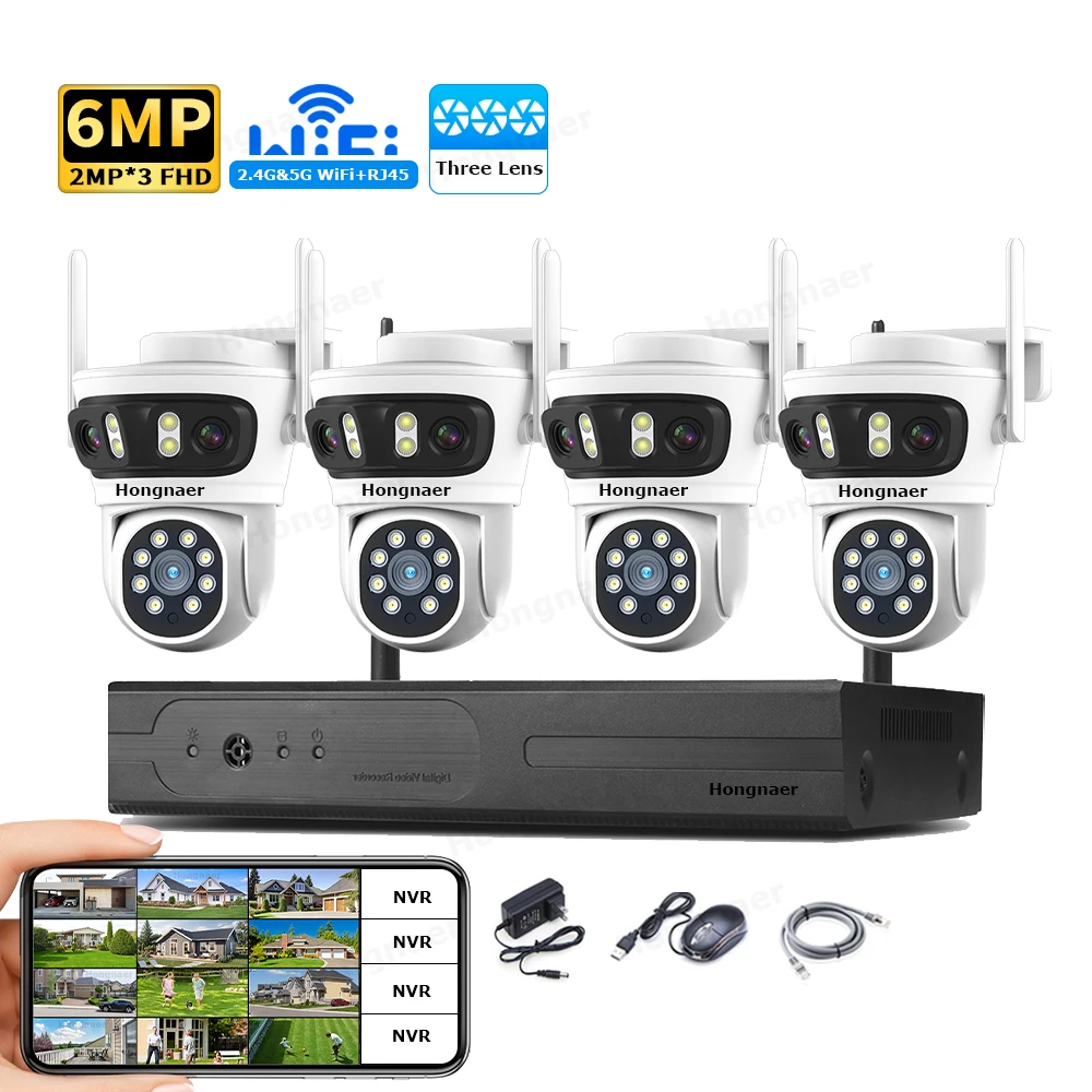 Security Ip Camera - 2026 Hongnaer 6MP 4CH 3-Linsen 2.4G