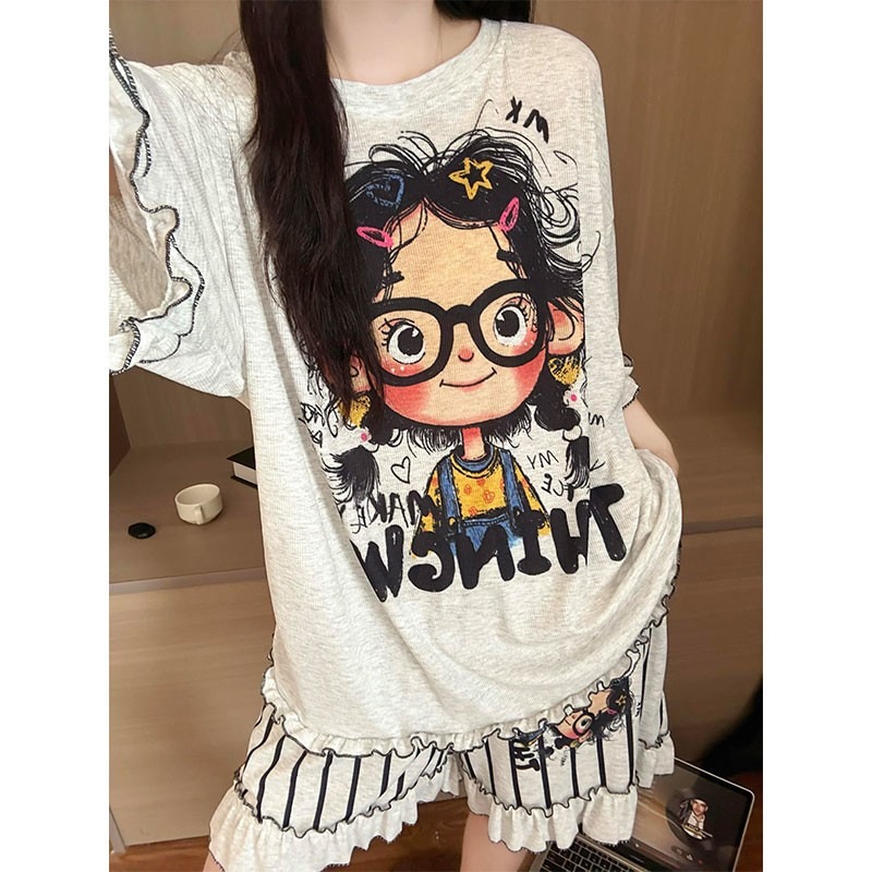 Smart Home - Neues Freizeit-Pyjama-Set für Teenager-Mädchen, Kurzarm-Oberteil und