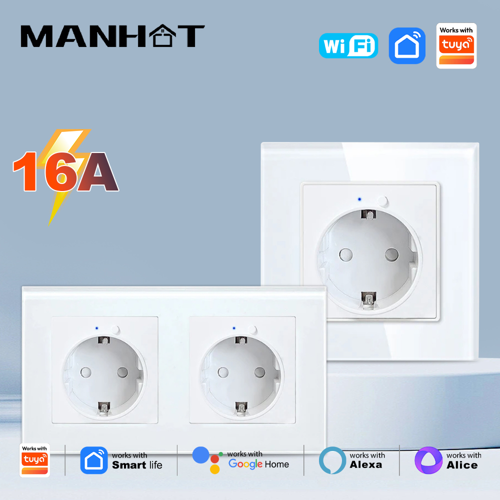 Smart Home Energy App - MANHOT WLAN-Smart-EU-Wandsteckdose 16A mit Energieüberwachung, App-/Sprachsteuerung,