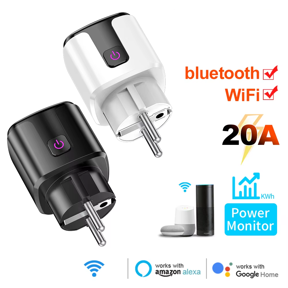 Smart Home Voice Assistant - Intelligente 20A EU-Steckdose mit WLAN+Bluetooth, Energieüberwachung,