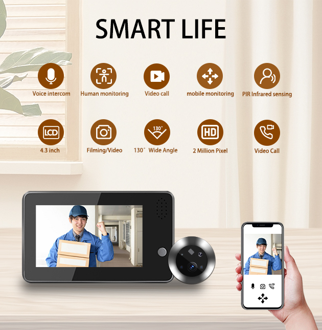Wifi Doorbell Camera - 4,3-Zoll Tuya Smartlife WLAN-Türklingel Visueller Türspion
