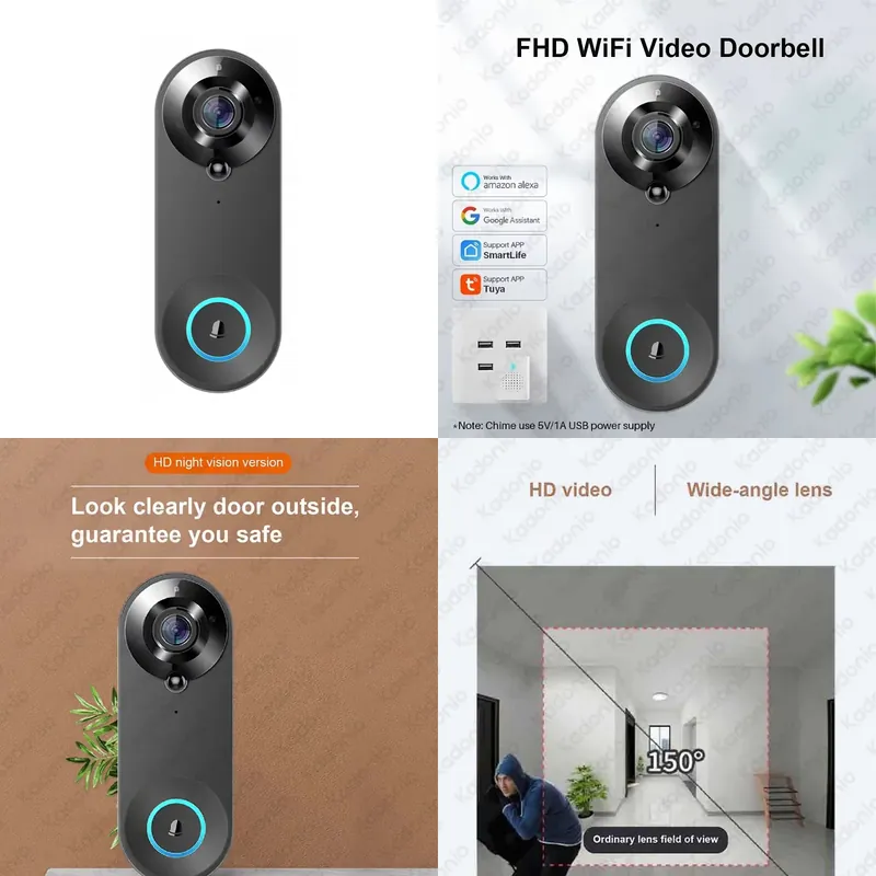 Wifi Doorbell Camera - Kadonio 1080P WLAN-Video-Türklingel mit PIR-Bewegungserkennung, Intelligente