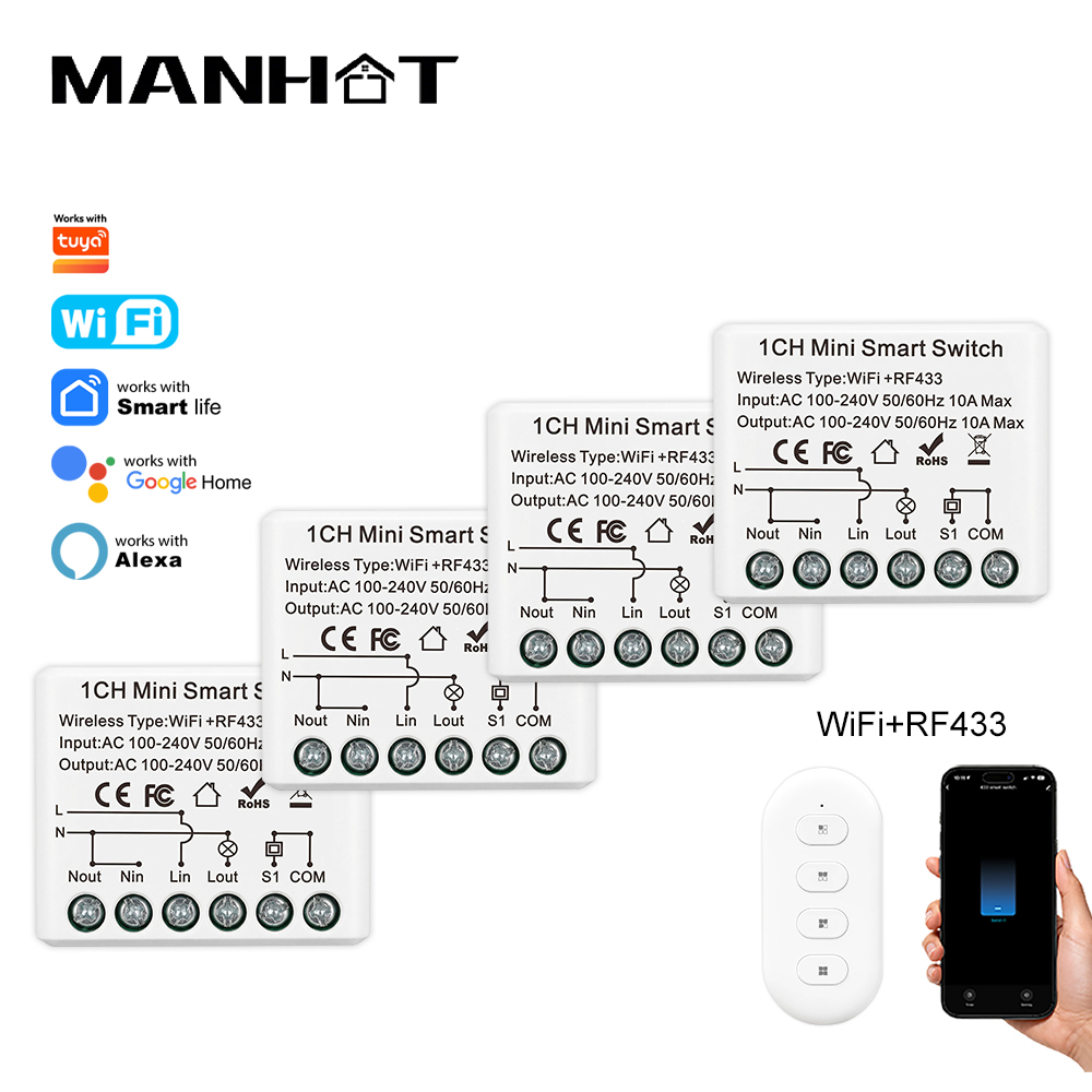 Smart Home Voice Assistant - 10A Mini WLAN Smart Switch RF433Mhz