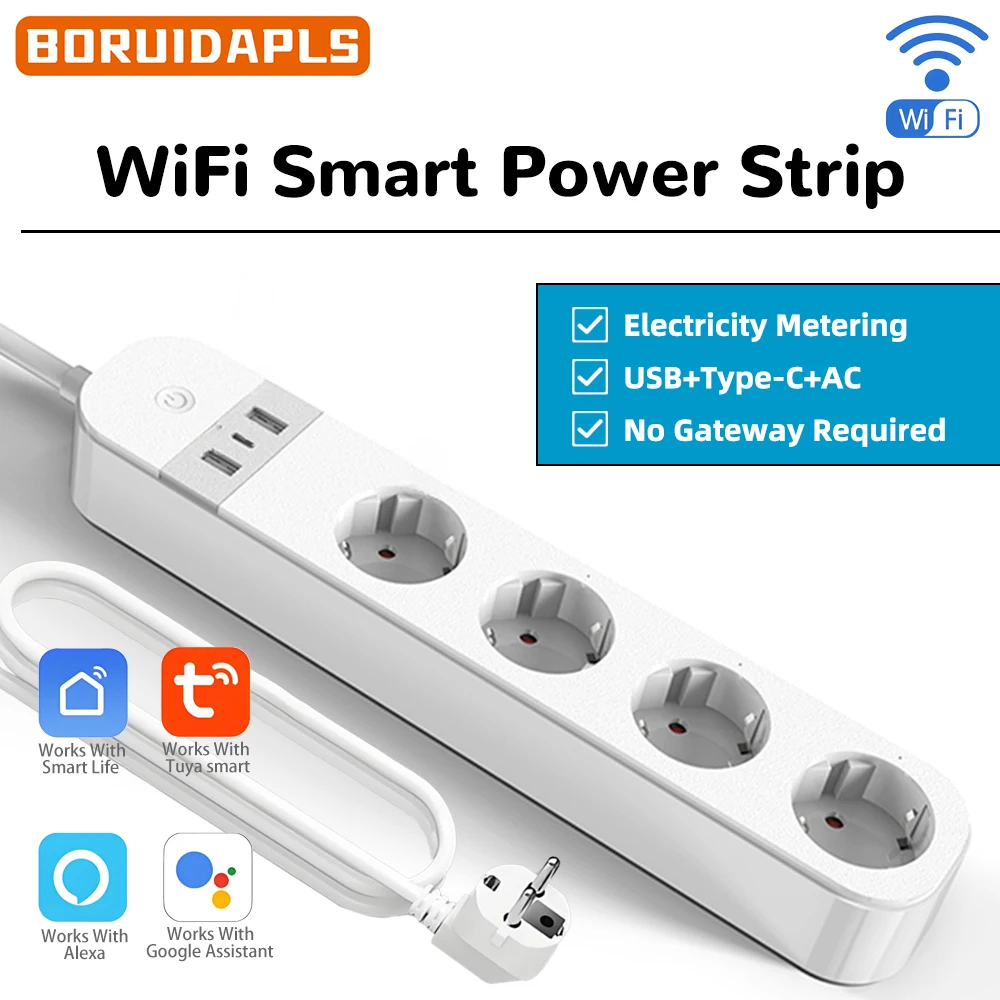 Smart Home Energy App - BORUIDAPLS EU-Stecker WLAN-Smart-Steckdosenleiste mit USB und